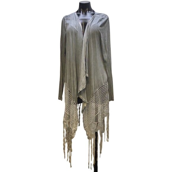 XCVI Gray Fringed Lace Cardigan XL - Picture 3 of 8